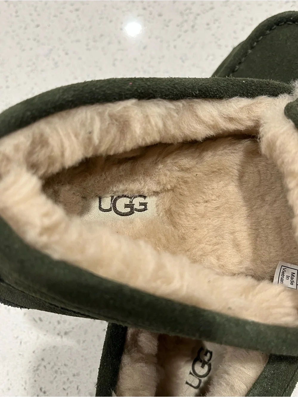 UGG Ascot Men's Suede Slippers Plush Forest Night Green, Size 9 US